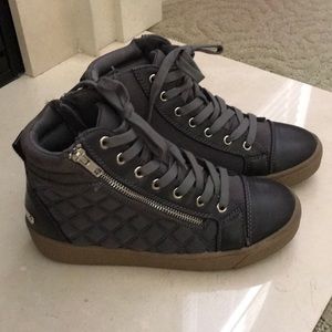 Gray high top sneakers with zipper